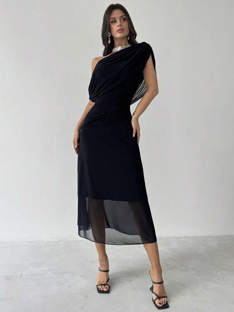 Firerie فستان محبوك ذو خصر منكمش وأكمام قصيرة أنيق...