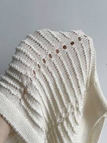 SHEIN Unity V领纯色长袖短款时尚毛衣，女士针织套头衫，秋冬款 - 杏色 - 查看 6