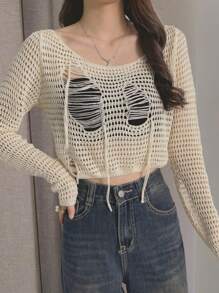 INAWLY Women Hollow Out Knitted Top, Fashionable For Summer Fall Cloth For Women