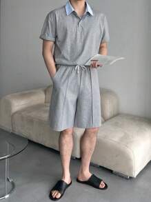 DAZY Men's Solid Gray T-Shirt And Shorts Set, Summer - Grey - View 3