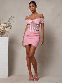 L'Amorae Women's Lace Patchwork Camisole Tank Top, Sexy Summer - Pink - View 5