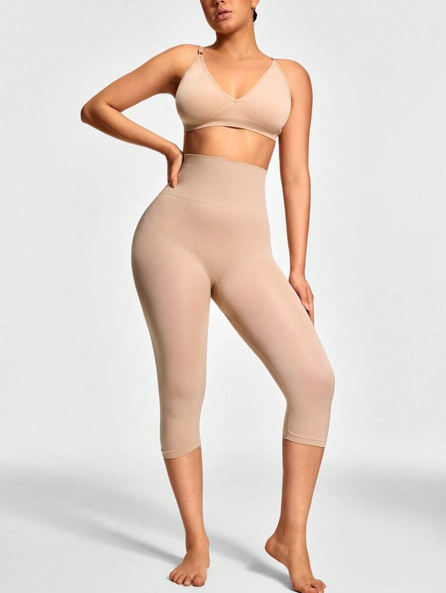 SHAPORA 女士无缝高腰塑身裤 - 杏色 - 查看 1