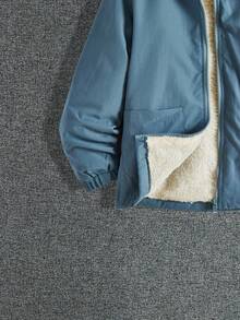 SHEIN 男童毛絨內裡連帽寬鬆舒適外套,適用於冬季 - 藍色 - 查看 4