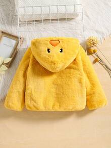 SHEIN Chàng trai trẻ Thêu Hoạt hình Thiết kế tai 3D áo có mũ Áo Teddy Jackets - Màu vàng - Xem 2