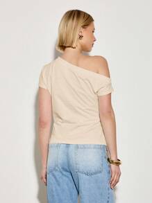 AiiRZ 扭纹露肩不对称T恤