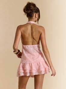 SHEIN BAE Elegant Pink Textured Ruffle Hem Skirt, Spring/Summer - Baby Pink - View 2