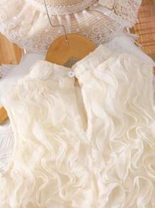 Tween Girls Solid Sleeveless Stand Collar 3D Ruffle Elegant Summer Dress - Apricot - View 7