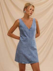 Avantive Casual Music Festival Loose Mini Denim Dress