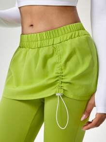 Hanevo Women's Mock Layered Ruched Tight Waist Yoga Pants Sportwear Legging For Daily Wear - Green - View 5