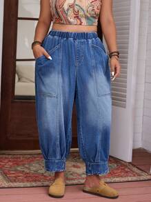 EMERY ROSE Plus Size Women Casual Elastic Waist Jeans, All Season