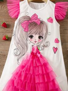 SHEIN Elladie kids Young Girl' Casual Simple Comfortable Vacation Dress With Cute Matching Bag Included - Multicolor - View 6