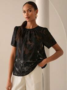 Lilora Damen elegante einfarbige Bluse mit Puffärmeln, Sommer