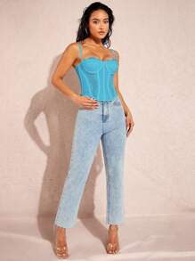 Silquee 蕾絲緊身吊帶 - 薄荷藍 - 查看 3