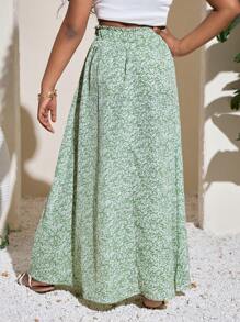 SHEIN 青春期女孩休闲度假碎花中长裙 - 薄荷綠 - 查看 2