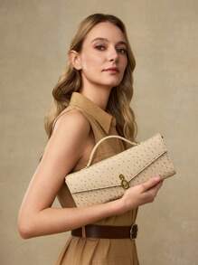 MOTF PREMIUM 方形顶部提手搭扣包 - 米色 - 查看 7