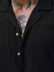 Manfinity RSRT 2 Pcs/Set Men's Solid Color Button-Down Hollow Shirt And Shorts Set, Vacation Solid Color Husband Casual Wear, Suitable For Vacation, Seaside Beach, Daily Leisure,Summer Wear Sets For Men Men Shirt Co Ords Men Outfits 2 Pieces, Cozy Outfits