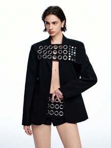LYSMO Black Eyelet Studded Suit Set - Spring/Summer - Party/Y2K In Fall/Winter - Black - View 8