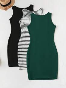 SHEIN LUNE 3 件套大码休闲简约连衣裙套装，适合户外和家居穿着，节日复古风夏季外出春季女装，夏季波西米亚风复古风女装，圣帕特里克节服装，复活节夏季服装，女装春季服装，海滩圣帕特里克节服装，复活节休闲套装，女装夏季度假服装，复活节狂欢服装，节日波西米亚风女装，乡村服装，女装乡村音乐会服装 - 墨綠色 - 查看 2