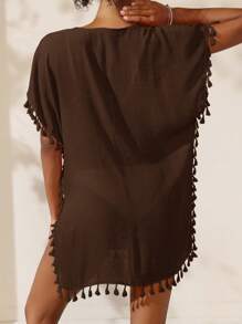 Swim Vcay Women's Vacation Beach Side Slit Fringed Cover Up For Summer