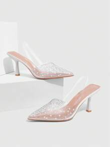 CUCCOO SZL Fashion Transparent TPU Fully Rhinestone Pointed Toe Stilettos, Suitable For Wedding, Party, Holiday - White - View 3