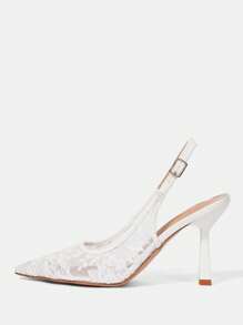 CUCCOO HITCHD 女士尖头蕾丝刺绣高跟鞋，优雅浪漫白色女士浅口鞋，新娘婚礼场合高跟鞋 - 白色 - 查看 10