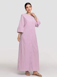 Veilorie Damen langärmeliges, gestreiftes, knopfvorderseite Lässig Kleid, Frühling Herbst, bescheidenes Maxikleid perfekt für Strand/Lässig/Urlaub/Zuhause/Schule und alltägliches Lässig Tragen