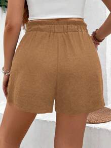 SHEIN LUNE Plus Size Solid Color Fashion Shorts, Suitable For Summer - Brown - View 2