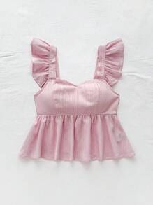 Soleia 女式荷叶边盖袖 A 字型纹理面料衬衫，适合度假、音乐节、波西米亚风、节日、约会、下午茶、春夏季