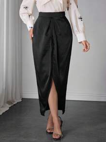 Modelyn Asymmetrical Slit High-End French Style Skirt, Draped Fitted Fishtail Bodycon Skirt For Women Summer Fall Cloth For Women - Black - View 1