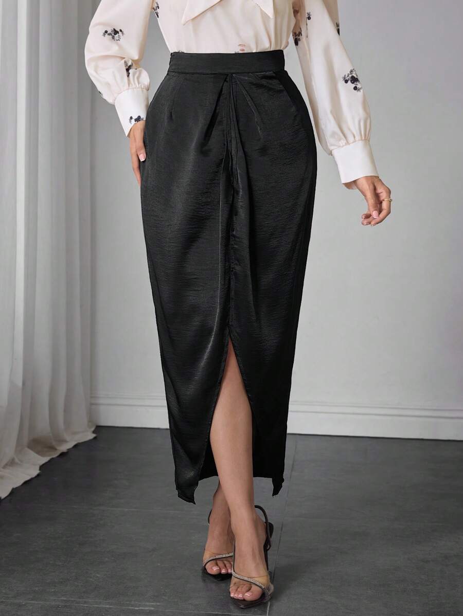 Modelyn Asymmetrical Slit High-End French Style Skirt, Draped Fitted Fishtail Bodycon Skirt For Women Summer Fall Cloth For Women - Black - View 1