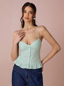 Enchnt Top romantic de primăvară/vară pentru femei, verde mentă, cu fundă pe piept, cu tiv cu volane, drăguț, dulce, sexy și la modă, pentru vacanță, întâlniri, sărbători, petrecere, absolvire și invitați la nuntă, concerte, festivaluri, femei de Paște, topuri de vară pentru femei, vară - Verde - Vizualizare 4