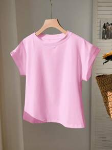 Comfortcana Women Plus Size Plain Short Sleeve T-Shirt, Casual And Minimal For Everyday Wear, Spring/Summer Pink Tshirt Pink Top - Pink - View 3