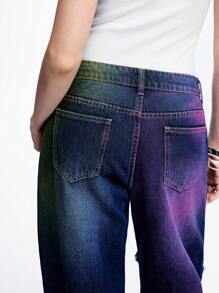 LYSMO Women's Pocketed Frayed Hem Wide Leg Loose Jeans - Dark Wash - View 4