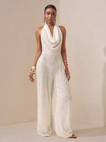 Zivah 2025 春夏新品音乐节、复活节、圣帕特里克节、西部风、游牧风、生日派对、毕业季、学院风、学生风、日常休闲装、百搭百搭、休闲装、度假装、邮轮旅行、海滩装、日光浴装、社交媒体爆红装、街头装、婚礼宾客装、杏色露背系带纹理针织连体裤修身连身裤 - 杏色 - 查看 1