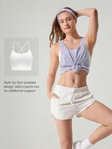 GLOWMODE Washed Pima Cotton Ready To Race Hip Length Racerback Active Tank Top Low Impact Daily Casual Wear - Mauve Purple - View 7