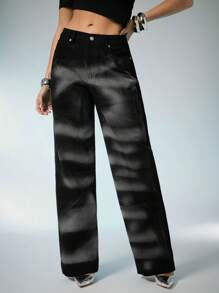 Denimoi Jeans in denim con gamba dritta, lavaggio astratto, jeans in denim con vestibilità comoda, moda streetstyle - nero - Visualizzare 3