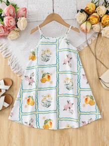 少女休闲花卉印花无袖连衣裙，夏季 - 黑色 - 查看 2