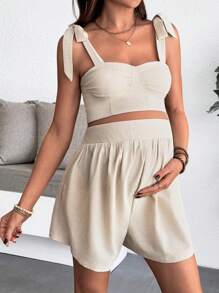 SHEIN Maternity Two Pieces Suits - Apricot - View 2