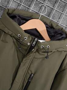 RueChic Abrigo acolchado con capucha con bolsillo con cremallera para hombre - Verde militar - Ver 3