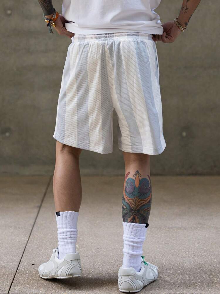 Men's Letter Print Sporty White Basketball Shorts, Summer