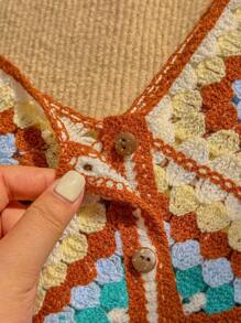 Skyraze Women Vintage Tassel Casual Knit Camisole, Boho Tops Women,Knit Floral Hollow Swimsuit Cover Up,  Summer Beach Vacation - Coffee Brown - View 3