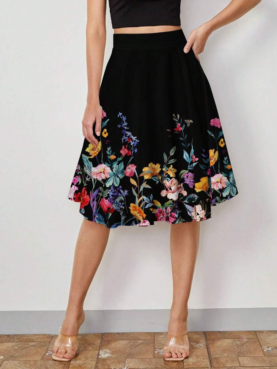 SHEIN Clasi Women Summer Casual Romantic Printed Hem Skirt Summer Outfits For Women Suitable For Going Out Chic Dress