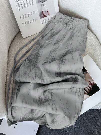 GlowEve Ink Painting Icy Satin Loose Pants Fall Cloth For Women