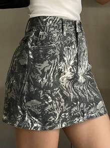 DAZY Women's Casual All-Over Print Diagonal Pocket Denim Mini Skirt, Summer Jeans Skirt - Army Green - View 1