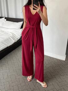 DAZY Mono de unicolor y de talle alto para mujer, ropa de estar por casa