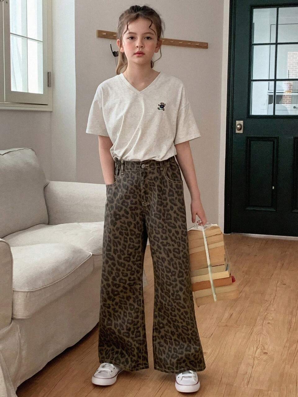Tween Girl Denim Pants, Back To School Clothes Leopard Print