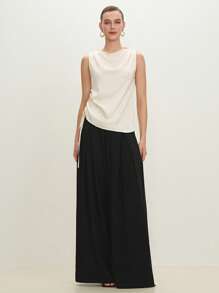 BizChic 2025年夏季新款象牙白色褶皱肩部无袖圆领女上衣，商务休闲，日常通勤，优雅海滩度假，适合婚礼嘉宾，乡村音乐节，早午餐，机场造型，90年代复古，斯德哥尔摩风格，独立日 - 杏色 - 查看 2