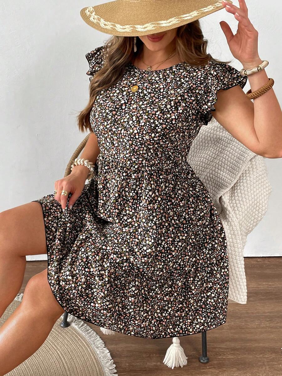 SHEIN VCAY Plus Size Short Sleeve Dress, Fashionable For Summer - Multicolor - View 1