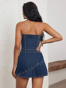 SHEIN ICON Women's Denim Dress, Fashionable For Summer - Dark Wash - View 2