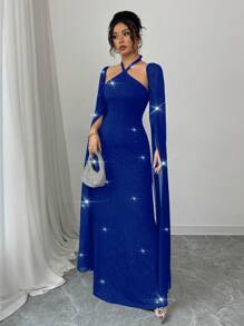 Rafferiza Black Party Maxi Halter Dress For Women - Blue - View 6